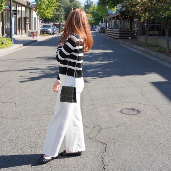 The Limited Merino Wool Striped Sweater Black White L fits like M - Picture 4 of 4